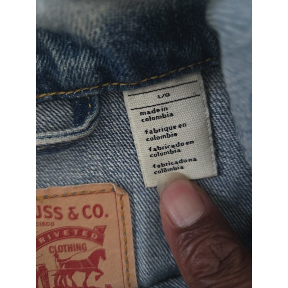 Levis Light Wash Blue Button Up Denim Trucker Jean Vest Stretch Women Size L - Picture 2 of 5